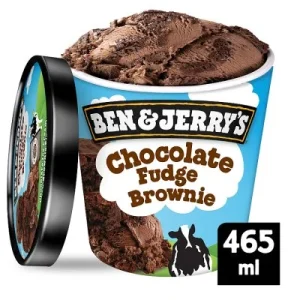 BEN JERRY’S chocolate fudge ice cream with Brownie pieces