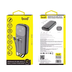 Budi 20000mAh PD 20W+QC3.0 Quick Charge Power Bank with Cables and Fast Charging