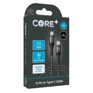 CORE+ 8-Pin to Type-C 1.5m Braided Grey 2.4A/20W