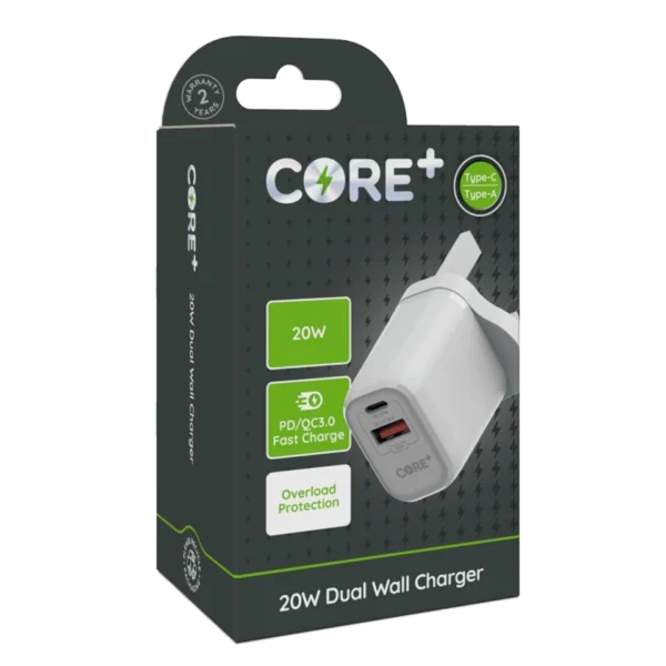 CORE+ Type-C/A 20W PD QC3 Dual Wall Charger