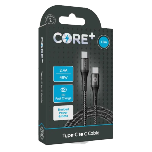 CORE+ Type-C to C 1.5m Braided Grey 2.4A/48W