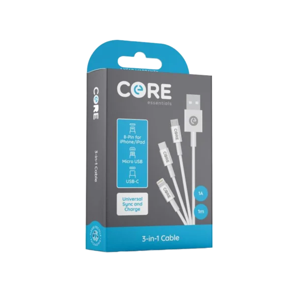 Core 3-in-1 Cable 1m PVC White 1A/5W