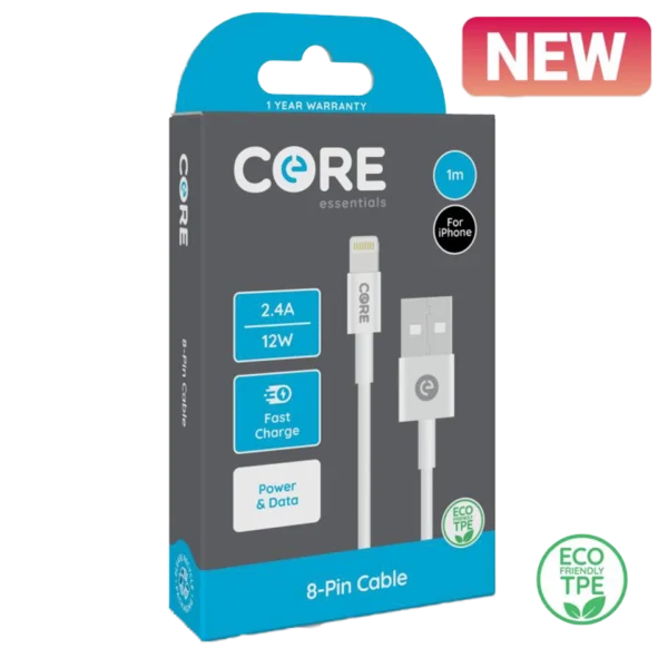 Core 8-Pin Cable 1m TPE White 2.4A/12W Fast Charge