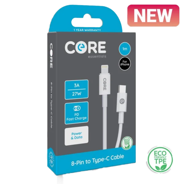 Core 8-Pin to Type-C Cable 1m TPE White 3A/27W PD