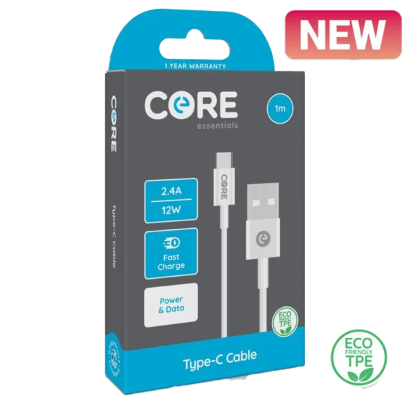 Core Type-C Cable 1m TPE White 2.4A/12W Fast Charge