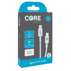 Core Type-C to C Cable 1m TPE White 3A/60w PD