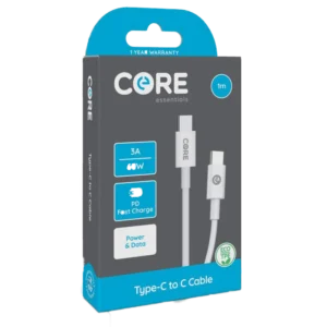 Core Type-C to C Cable 1m TPE White 3A/60w PD